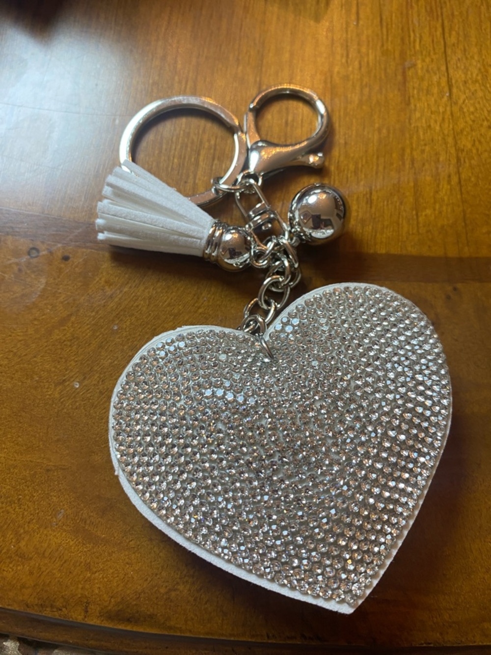SOLD - Rhinestone Heart Key & Card Holder Charm - White